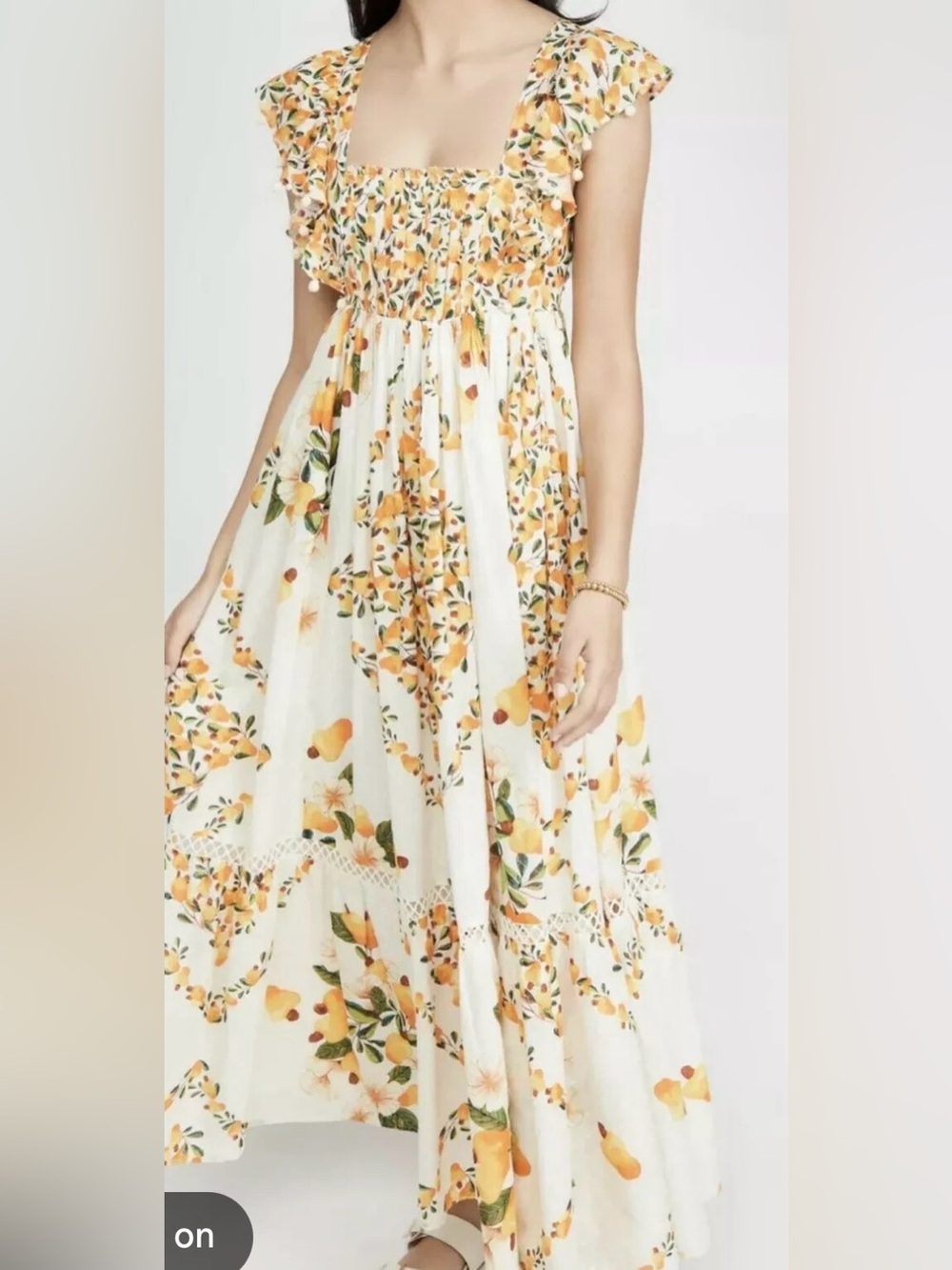 Farm Rio Cashew Floral Maxi Dress with Yellow Orange Print